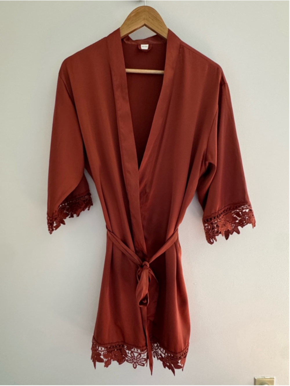 Terracotta Satin Lace Trim Kimono Robe One Size Loungewear